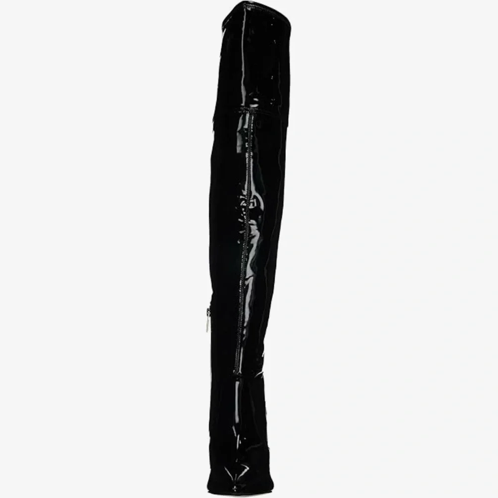 NWOB Guess Bowey Black Patent Stretch Over the Knee Stiletto Boots